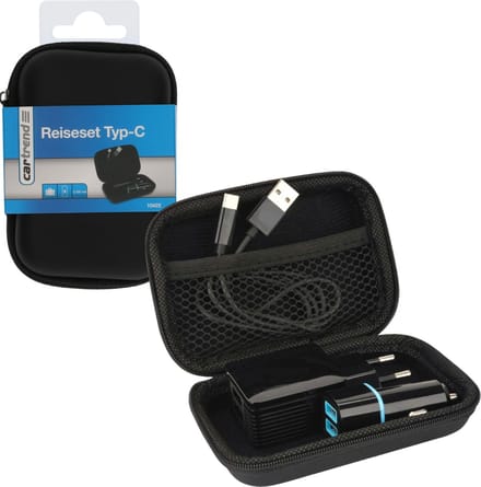USB-C reisset stroomadapter + autolader + USB-kabel