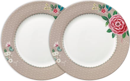Pip Studio Blushing Birds Dinerborden - Khaki - Porselein - Set van 2 - 26.5cm