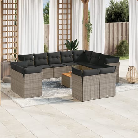 vidaXL - 13-delige - Loungeset - met - kussens - poly - rattan - grijs