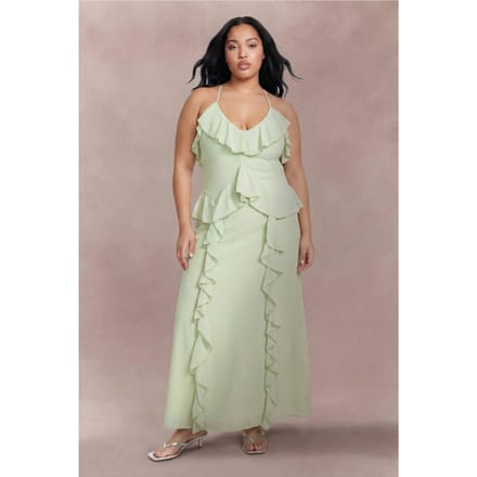 boohoo Dames Plus Halter Ruches Maxi Jurk | Verstandig | Maat: 44