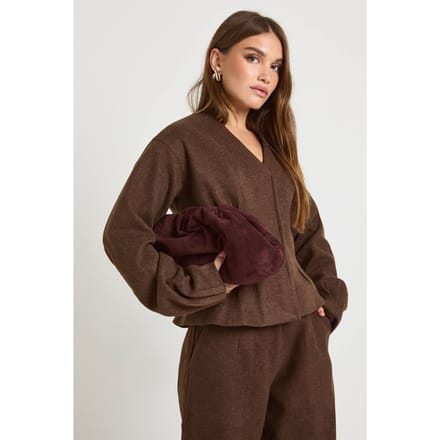 boohoo Dames Wollook geplooide blazer met vatmouwen | Chocolate | Maat: 8