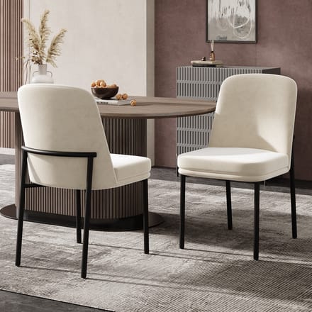 Clruro Eetkamerstoelen - Set van 2 - Dik Zitkussen & Zwart Frame - Modern Minimalistisch - Fluweel - Beige