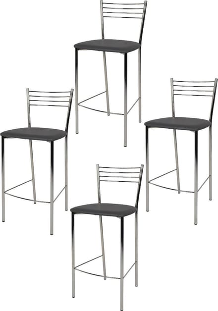 Tommychairs Elegance - Eetkamerstoelen - Set van 4 - Chroom & Donker Grijs - Kunstleer