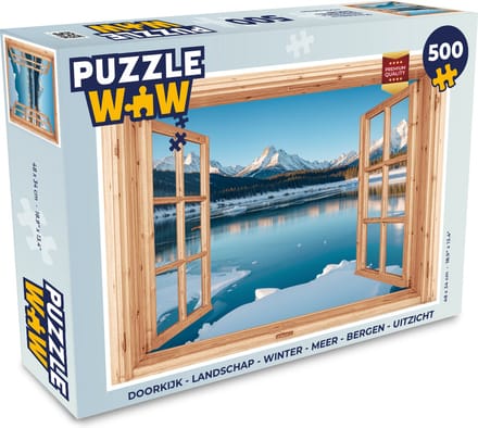 Puzzel Doorkijk - Landschap - Winter - Meer - Bergen - Uitzicht - Legpuzzel - Puzzel 500 stukjes
