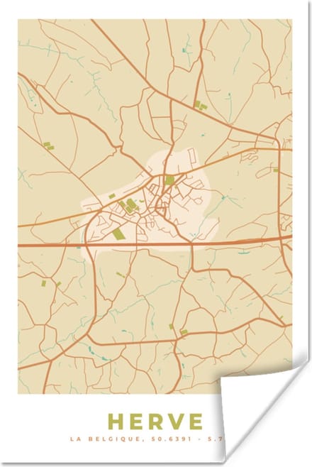 Poster Stadskaart - Retro - Herve - Plattegrond - Kaart - 20x30 cm
