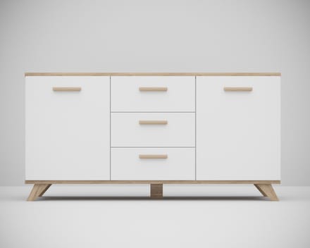 Meubel Square - Dressoir SINDI - Wit / Eiken - 150cm - Scandinavische stijl - Commode - Kast