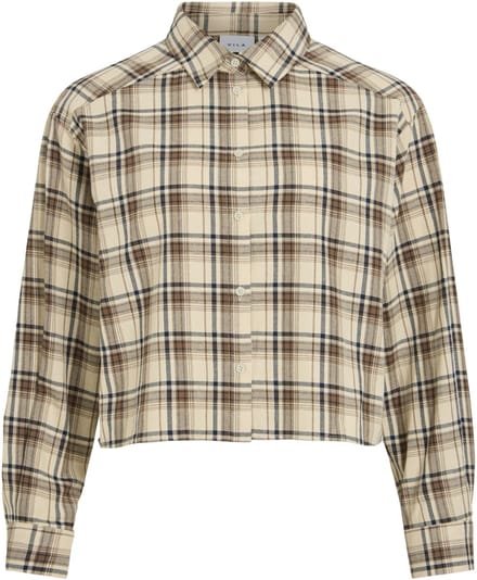 Vila Blouse Vimyra L/s Shirt 14121193 Cloud Dancer/navy And Coffee Bean Dames Maat - W34
