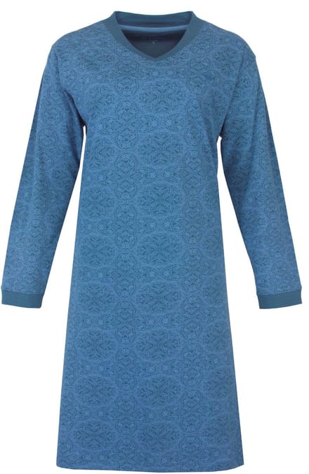 Medaillon Dames Nachthemd - Lange Mouwen - Petrol Blauw - Maat M