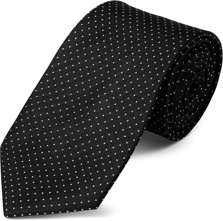 Zwarte 8 cm Brede Zijden Stropdas met Polkadotmotief