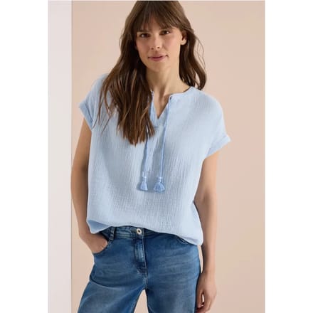Blouse met gespleten hals in mousseline