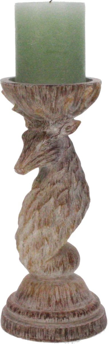 Kandelaar hertenkop 10,5x10,5x17cm - kerst - winters - sfeervol - lijkt op hout