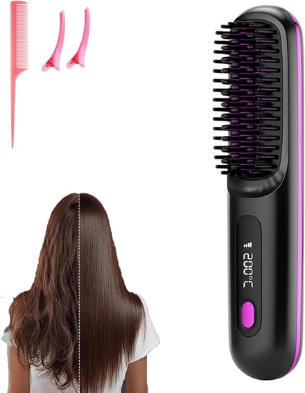 Draadloze Stijlborstel - Haar Styler - Snel Haar Stijlen - Instelbare Temperatuur - Compact Formaat - Zwart