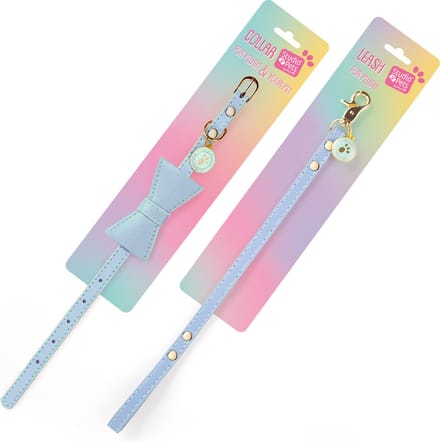 Studio Pets® Stijlvolle Blauwe Halsband met Strik & Riem – Accessoire voor Knuffels (16 & 23 cm)