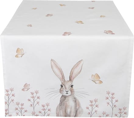 Clayre & Eef Tafelloper 50x140 cm Wit Bruin Katoen Konijn