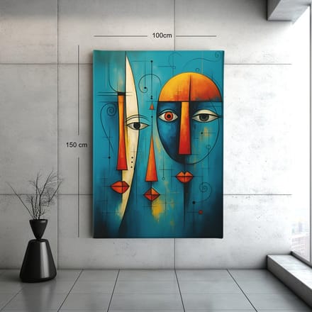 Canvas Schilderij - Abstract - Twee Gezichten - Moderne Kunst - 90x60x2 cm