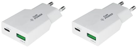 2 stuks OneOne 36W snellader met 2 poorten. USB C en USB A. Platte GAN Quick Charge lader. PD PPS oplader adapter past op Apple iPhone 13, iPhone 13 Mini, iPhone 13 Pro, iPhone 13 Pro Max, iPhone SE, iPhone X
