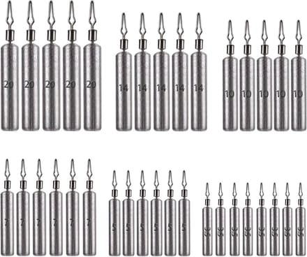 30x Set Visgewichten Druppel Lood voor Roofvis Vissen & Dropshot Rig