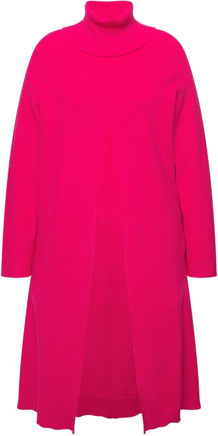 Ulla Popken - Dames - Lange pullover A-lijn opstaande kraag lange mouwen - Rood roze - Maat 46+