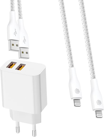 Usb stekker 2 poorten - Oplaadkabel geschikt voor iPhone 14 / 13 / 12 / 11 - Lightning naar usb kabel 2 meter