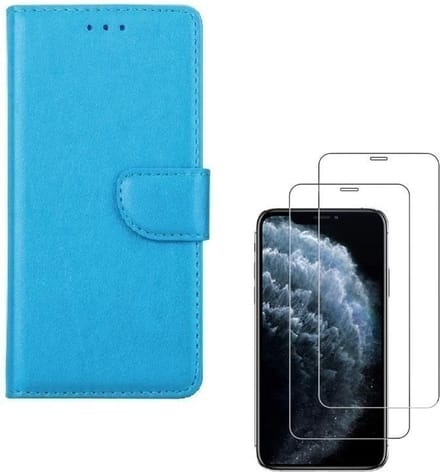 Bookcase Geschikt voor: iPhone XR - turquoise - Portemonnee hoesje + 2X Tempered Glass Screenprotector