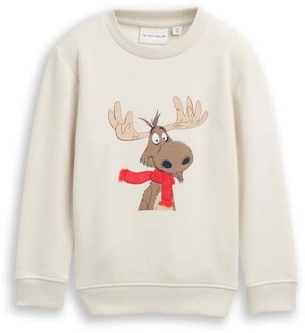 Tom Tailor - Basic sweatshirt met print - Maat 104/110 - greyish white