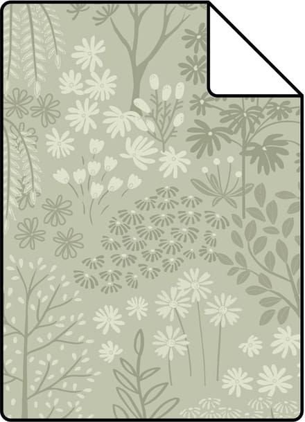 Proefstaal ESTAhome behang bomen en bloemen groen - 26.5 x 21 cm - 131646-S