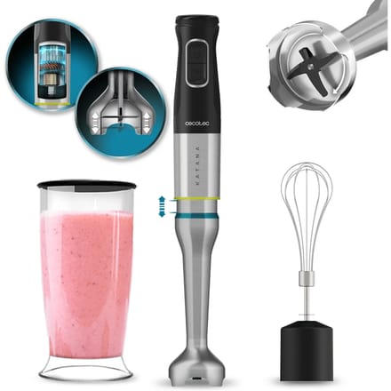 Mixeur plongeant - CECOTEC - Katana 15 Cream B - 1500 W - Lame avec 4 feuilles - Verre 800 ml - Noir