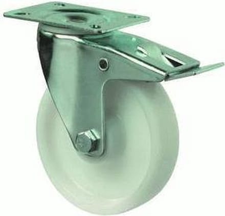 Zwenkwiel Ø 150mm 300kg op plaat en rem polyamide