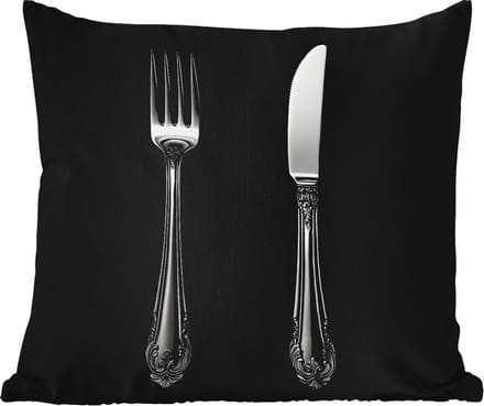Buitenkussen Weerbestendig - Vork - Mes - Zilver - 50x50 cm