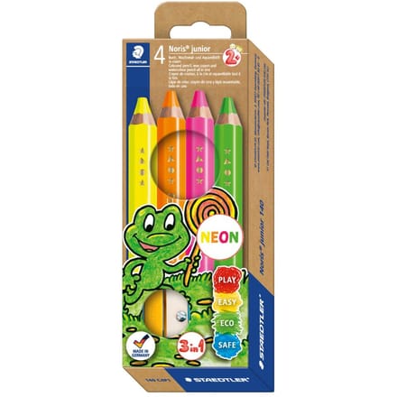 STAEDTLER Noris junior zeskantige neon kleurpotloden, etui 4 stuks