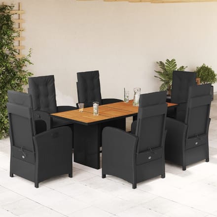 vidaXL - 7-delige - Tuinset - met - kussens - poly - rattan - zwart