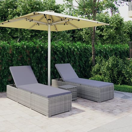 vidaXL - 3-delige - Ligbeddenset - met - theetafel - poly - rattan - grijs
