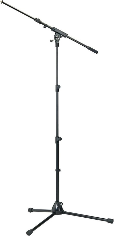 Stalen microfoonstandaard met giekarm en 3/8”-connector, verstelbaar van 620-1470 mm, zwart