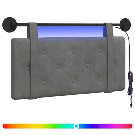 vidaXL - Hangend - hoofdbord - Met - LED-verlichting - Donkergrijs - Fluweel