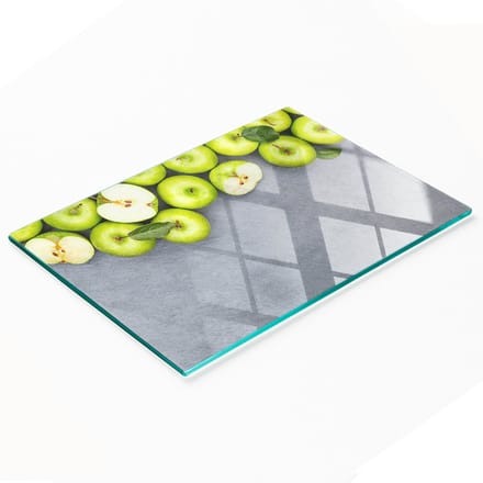 Decoratieve glazen serveerplank met groene appels, 80x52 cm