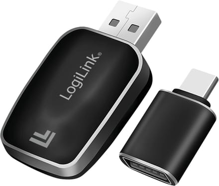 LOGILINK Draadloze Bluetooth 5.0 auto-adapter voor CarPlay en Android Auto, USB-A + USB-C, zwart