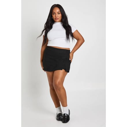 boohoo Dames Plus Suede Wrap Skort | Black | Maat: 26