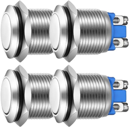 Set van 4 Waterdichte Drukknop Schakelaars 19mm Kortstondig Metaal