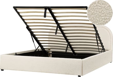 QUILLIEN - Bed met opbergruimte - Lichtbeige - 160 x 200 cm - Bouclé