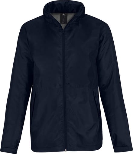 B&C Mens Multi Active Hooded Fleece Lined Jacket (Marine / Warm Grijs)