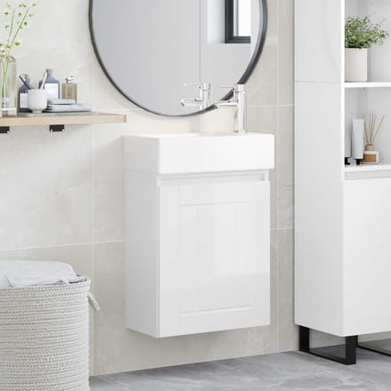 vidaXL - Badkamermeubel - met - kraan - Hoogglans - Wit - 45,5 - x - 25,5 - x - 84 - cm