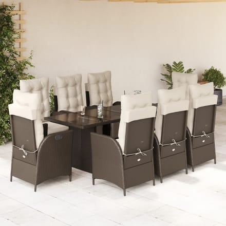 vidaXL - 9-delige - Tuinset - met - kussens - poly - rattan - bruin