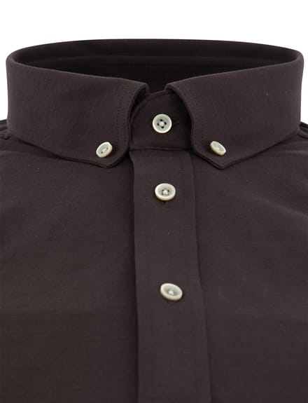 Giordano overhemd donkerbruin jersey button-down collar