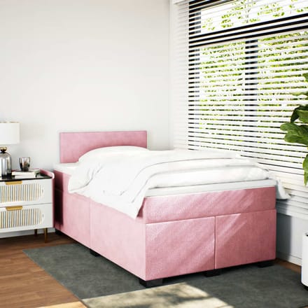 vidaXL - Boxspring - met - matras - fluweel - roze - 120x190 - cm