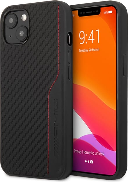 Zwart hoesje van AMG - Hardcase Backcover - iPhone 13 - Carbon - Red Stitching