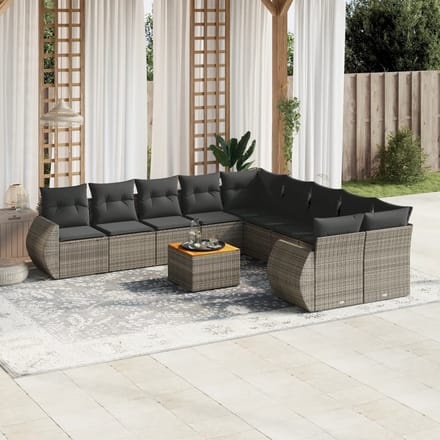 vidaXL - 11-delige - Loungeset - met - kussens - poly - rattan - grijs