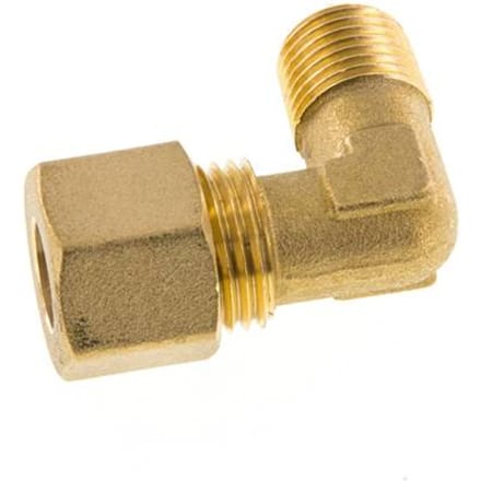 R 1/4'' Buitendraad x 10mm Messing L-Knelfitting 90 graden 95 Bar DIN EN 1254-2