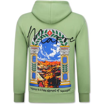 Oversized Hoodie Heren met Capuchon - Maroc Print - Dik Geweven - 5818 - Groen
