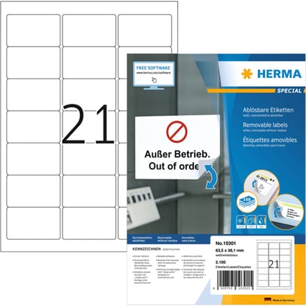 Herma Adr.Etik. Movab. 63,5x38,1 100 Bl. DIN A4 2100 stuks 10301