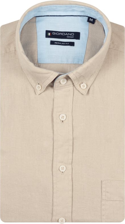 Giordano – Ivy – Heren Overhemd – Button Down – Gwassen Linnen Overhemd - Oyster Grey – 617009-81